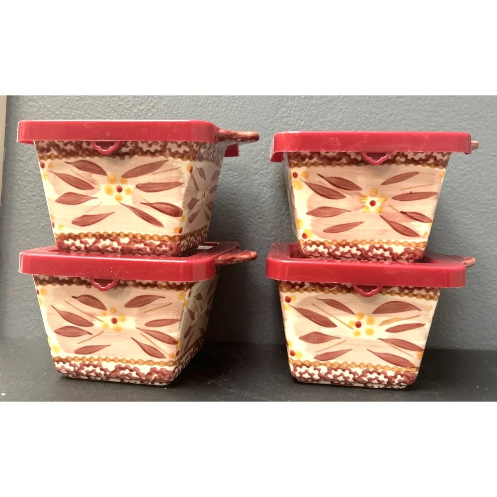 Set of 4 Temptations Presentable Ovenware 10oz Old World Baking Dishes With Lids
